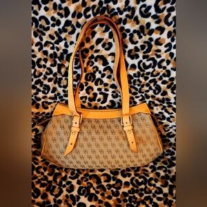 Dooney & Bourke Signature Monogram Shoulder Bag in Tan and Brown